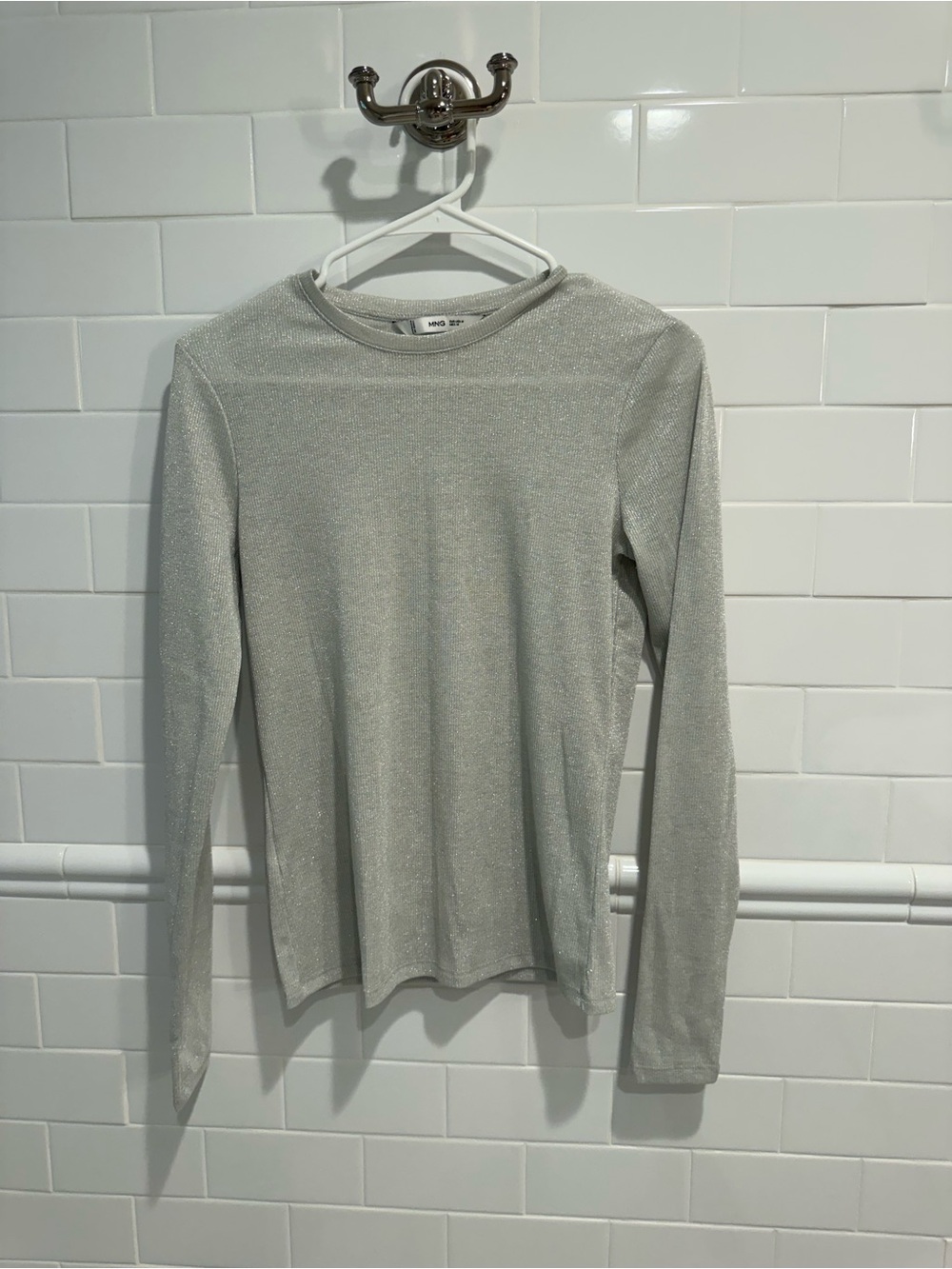 Mango Silver Sparkle Long-Sleeve Top